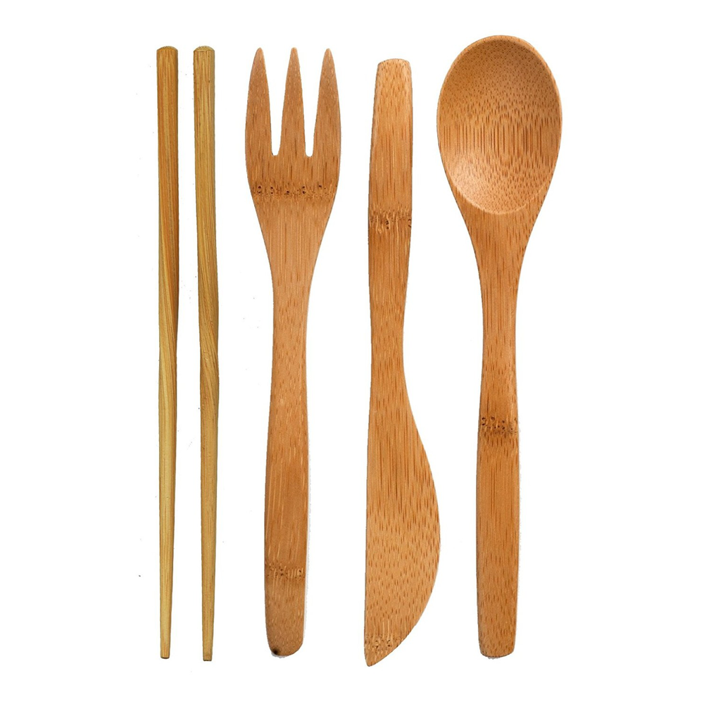 Project Earth Bamboo Cutlery Set with White Travel Case