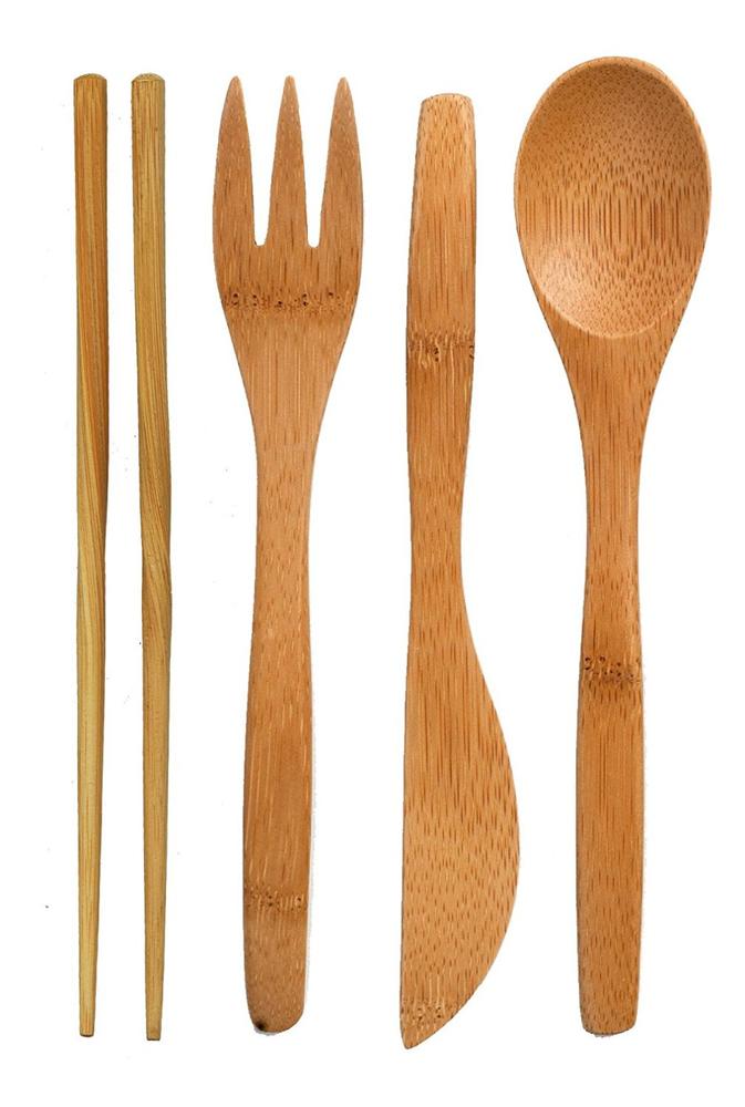 Project Earth Bamboo Cutlery Set with White Travel Case